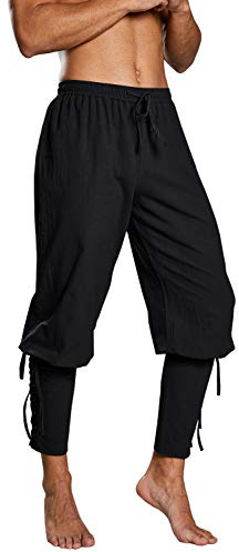 Runcati Pantalones piratas medievales para hombre, disfraz de cosplay, pantalones con cordones, estilo vikingo, steampunk, Negro , XL