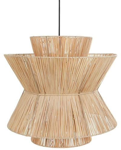 Beliani Lampe Suspendue Éclairage Boho Abat-jour en Paille Naturelle et Base Métal Noir Telamba