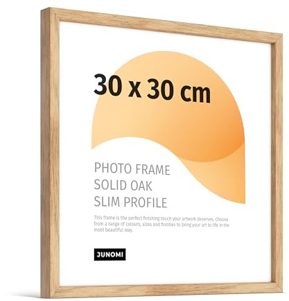 JUNOMI® Premium Bilderrahmen 30x30 cm Eiche Echtholz | Posterrahmen | Bilderrahmen aus Holz mit bruchsicherem Acrylglas, für quadratische Bilder zur Wandmontage