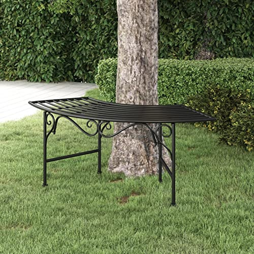 Bulliing Panchina per Albero 113 cm Nera in Acciaio,Panca Circolare per Albero,Legno Panchina Rotonda Giardino