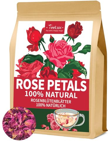 TeeLux Dried Edible Rose Petals 200g, Vegan, Natural Fragrant Flowers, Caffeine Free Herbal Tea, Food Grade Rose Petals for Baking, Drinking