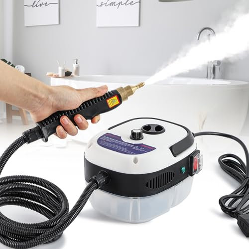 Moongiantgo Limpiador de Vapor de Mano Portátil, 2500W Máquina de Limpieza a Vapor Presurizada de alta Temperatura con 1L de Gran Capacidad& 3 Tipos de Cepillo para Cocina, Baño, Coche (220V, Blanco)