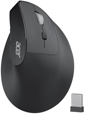 acer Wireless Ergonomic Mouse, Rechargeable Vertical Mouse with 3 DPI (1600/1200/1000), Ergo cordless Mouse, Computer Mice 6 Buttons, USB Receiver for Laptop, PC, iMac, Desktop, Batteries Included