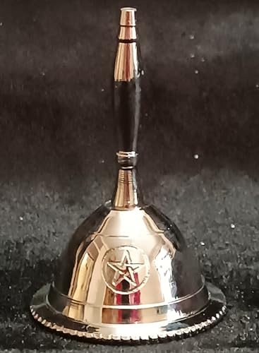 Indian Consigners Tiny Hand Bell Silver Crome Call Bells 3 Inches Nickle Altar Pendulam (Pentagram)
