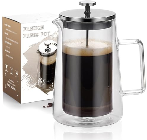 HOOVIEN French Press Kaffeebereiter, doppelwandig, isoliertes Borosilikatglas, ergonomischer Griff, Kaffee-Geschenk, Tee- und Kaffeepresse