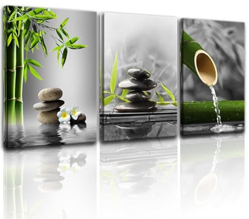 Yxbhhym- Bathroom wall art Black and White Gray Green Room Decor Zen Poster Canvas Pictures Zen Artwork for Spa Living Room Wall Art Kitchen Bedroom Decor Home Framed Prints Art
