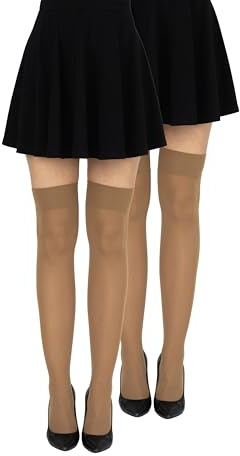 looksy 2 par knästrumpor för kvinnor, knähög, lång, enfärgad, för flickor, skola, cosplay, uniform, strumpor, 60 den, set om 2, Visone, one size