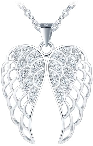 MOOFUN Colgante de Alas de Ángel, Collar de Plata 925 con Zircón para Mujer y Niña, Cadena de Moda para Mujeres, Mamá, Esposa, Amiga, Collar de Alas de Esqueleto, Joyería para Cumpleaños, San Valentín
