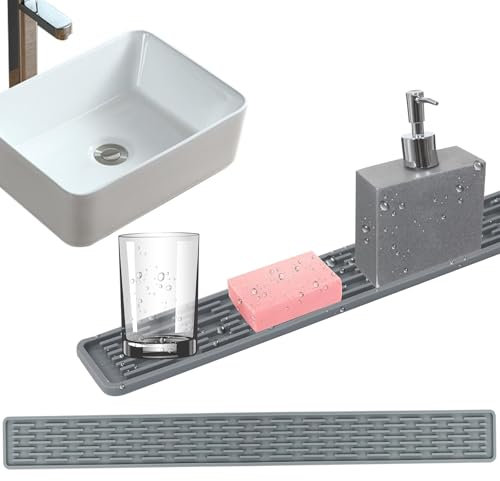 Sink Splash Guard,Kitchen Sink Splash Guard,Thin Silicone Sink Protector Mat, Kitchen Sink Organiser Drying Mat,Anti-Slip Drainage Mat 70 * 5cm for Living Room, Kitchen, Bathroom