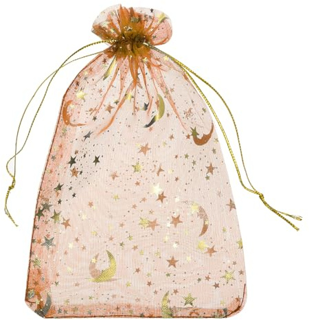sourcing map Organza-Beutel, 12,7 x 17,8 cm, durchsichtig, Mondstern, Netzbeutel, Kordelzug, Geschenkbeutel, Großpackung, Partybeutel, Schmuckbeutel für Hochzeit, Süßigkeiten, Valentinstag