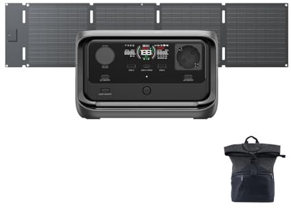 EcoFlow RIVER 3 Plus Portable Electric Staion with 60W Solar Panel, 286Wh LFP Battery, 1200W Output, 16 Hours Battery Life for <100W Devices, Solar Generator for Outdoor, Camping,