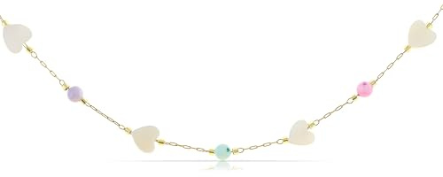 Made by Nami Halskette Damen Gold mit Perlen und Herzen Perlmutt Herz Kette aus Chirurgischem Edelstahl 40 + 5 cm Geschenke für Frauen Wasserfester Schmuck Freundschaftskette