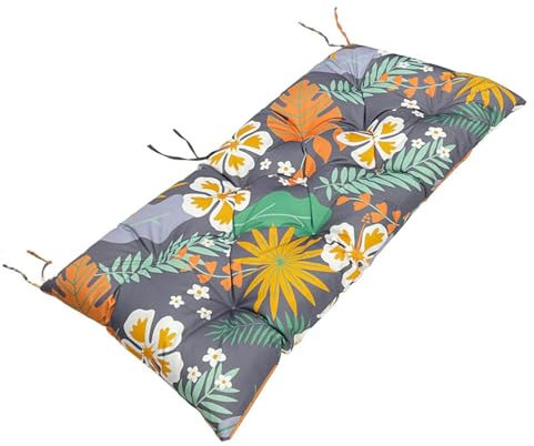Cojín impermeable para banco de jardín con lazos de fijación, 120 x 50 x 8 cm, diseño de flores, para interiores y exteriores, para banco de 2 y 3 plazas, 8 cm de grosor