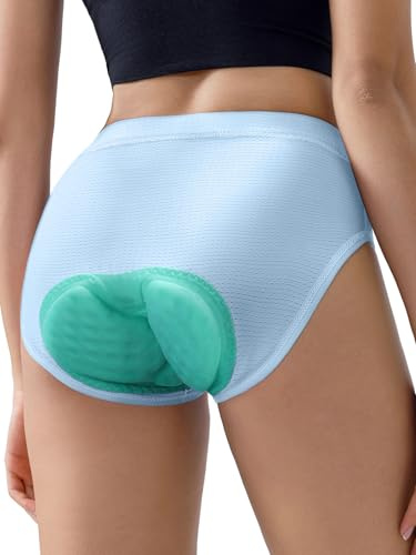 ARESFUEL Padded Cycling Shorts Women Cycle Undershorts Breathable Triangular Briefs with Padding 5004 Light Blue XL