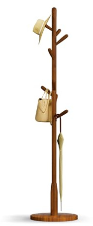 Awatiwa Garderobenleiste aus Massivholz, freistehende Baumgarderobe mit 8 Haken(+ 2 Ersatzteil),3 verstellbare Größen, Hutständer für Schlafzimmer/Büro/Eingangsbereich(runder Boden, braun)