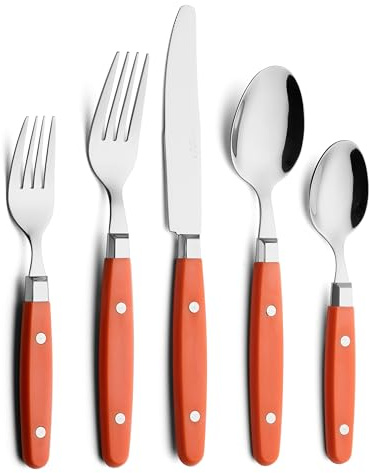 Annova Cutlery Set 20 Pieces Stainless Steel Color Handle with Rivet/Retro Style (Orange, 20 Pieces)