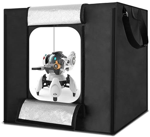 REFLEX CAMERA Scatola luminosa professionale per studio fotografico a LED, 40 x 40 x 40 cm, 81 perline LED 5500 K, tenda pieghevole portatile con fondali in PVC (40 x 40 x 40 cm)