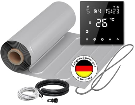 Elektrische Fußbodenheizung für Laminat: Heizmatte WARMON ALU 150 W/m² inkl. Smart WiFi Thermostat TS 300-Serie, Thermostat:TS 300 WiFi Schwarz, Mattengröße:1,5 m²