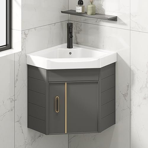 Kompaktes Eckwaschbecken für Badezimmer, Wandmontage, Waschtisch mit Wasserhahn, platzsparendes Schrank-Set für kleine Badezimmer (38 cm)