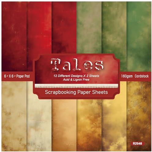 ZAKHSE Motivpapier Weihnachten, Einseitig Bedruckt Bastelpapier, 24 Blätter 15,2x5,2cm Rot, Grün, Gold, Weihnachtspapier Gemustertes Scrapbook Designpapier für Bastelprojekte DIY Karten Gestaltung
