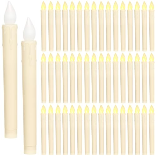 Retisee 50 Pcs Ivory Flameless LED Taper Candles 8.8 Long AA Battery Operated Candles with Dripping Wax Look, Fit Acrylic and Metal Candelabra for Wedding, Church, Christmas Home Decor(No Battery)