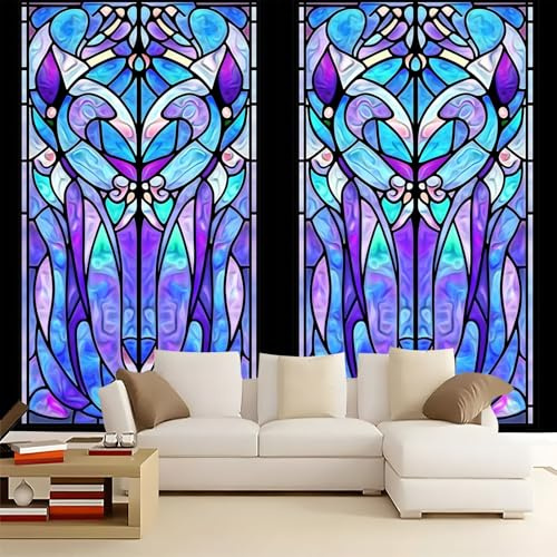Fotomurales no tejido Ventanas de vidrio azul y morado 300x210 cm Papel Pintado Decoración de Pared Murales póster efecto 3D, Decorativos Murales para Dormitorio Salón TV Pared