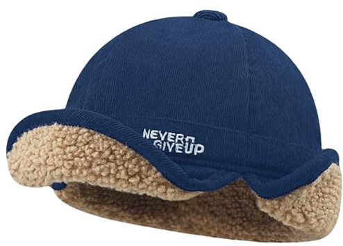 NLAND Vintermössa för män med öronmuffar Retro Docker Mössor Herr Unisex Rulla Kant Tjocka Fleecefodrade Hattar, Marinblå, one size