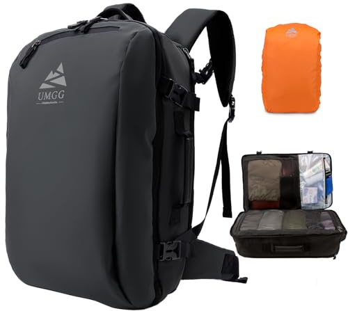 UtiaMiaoGonGo 40L Reiserucksack Herren, TSA Freundlich Groß Handgepäck Rucksack mit Regenabdeckung, 17 Zoll Laptop Travel Backpack Wasserabweisend Kabinenrucksack für Reise Weekender Trip Schwarz