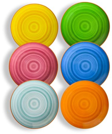 Miicol Speiseteller 6er set, Keramik Dessertteller 20cm, Salatteller Steingut, Bunte Kuchenteller, Porzellan Frühstücksteller, Teller für Pasta, Brot, Obst, Vorspeisen