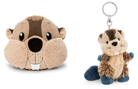 NICI 2-er Bundle Kissen Biber Harry Woodsnacker 23x27cm & Schlüsselanhänger 10cm