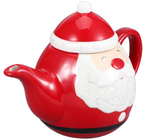 BESTYASH Teiera in Ceramica a Forma Di Babbo Natale, Bollitore Natalizio Portatile Manico Ergonomico, Set Da Tè Vintage Per Uso Domestico e Regalo Festivo