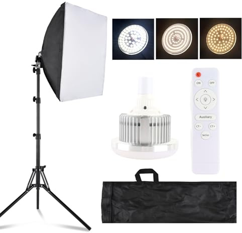 Andoer Softbox - Set di luci a LED da 85 W, con softbox da 40 x 40 cm, 1,7 m, treppiede, telecomando, borsa per lo studio, ritratto, fotografia di prodotti (spina europea)