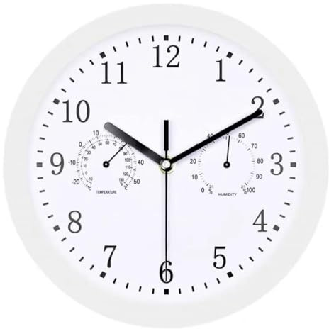Générique Horloge Murale Extérieure Horloge Décorative DExtérieur Étanche avec Hygromètre Intégré Style Rétro pour Balcon Jardin Piscine Porche Diamètre 10 Pouces Matériau ABS Facile À Lire