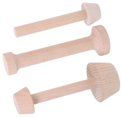 WEKADRIN 3 pezzi Stampi in Legno per Tartellette con Pestello Doppia Testa Kit Tamper per Impasti per Dolci Muffin e Crostate Strumenti da Forno Sicuri e Resistenti