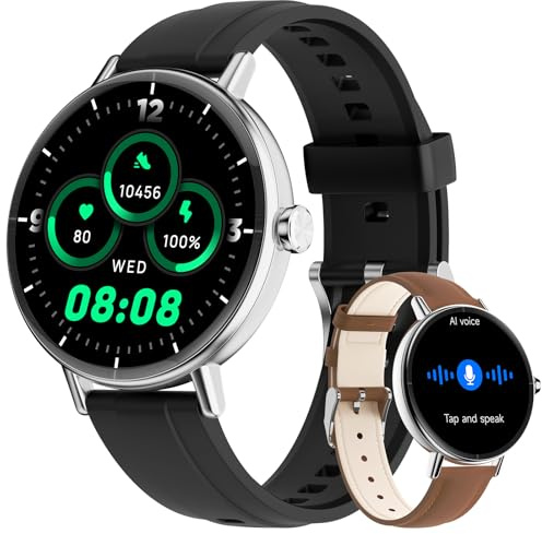 Smart Watch for Men Women Answer Make Call,1.27 HD Dynamic Dial Fitness Watch with Heart Rate Sleep SpO2,Leahter Ladies Smartwatch for iPhone,Samsung,Android,IP68 Waterproof,110+ Sport Mode-Black