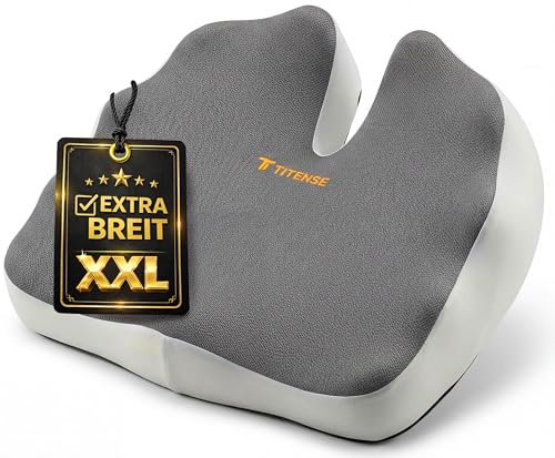 TITENSE® XXL Sitzkissen (52 cm) – Extra Breit für hohe Belastung mit High-Density Memory Foam – Ergonomische Entlastung von Steißbein & Rücken – Büro, Auto, Gaming & Zuhause