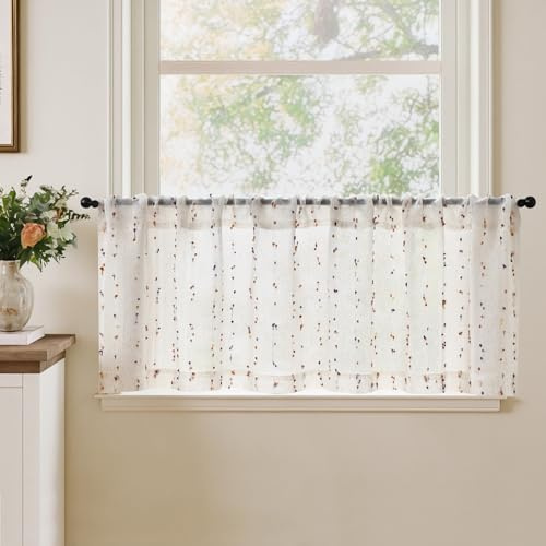 TOPICK Scheibengardine Bistrogardine Gardinenschals 1 Stück H40xB150 Beige | Lichtdurchlässig Küchengardinen mit Punkt modern Leinenoptik Küchevorhänge Landhausstil Kurzgardine Wohnzimmer Küchenfenster