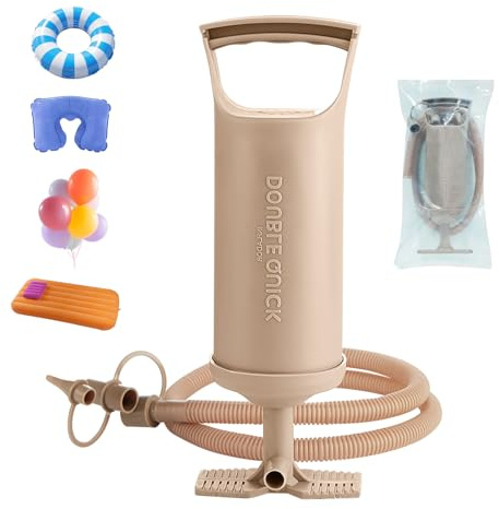 2 i 1 ballongpump hand med fotpump, handluftpump för uppblåsbara leksaker, 30,5 cm/12 tum manuell ballongpump med slang och 3 typer av ventiler (Khaki)