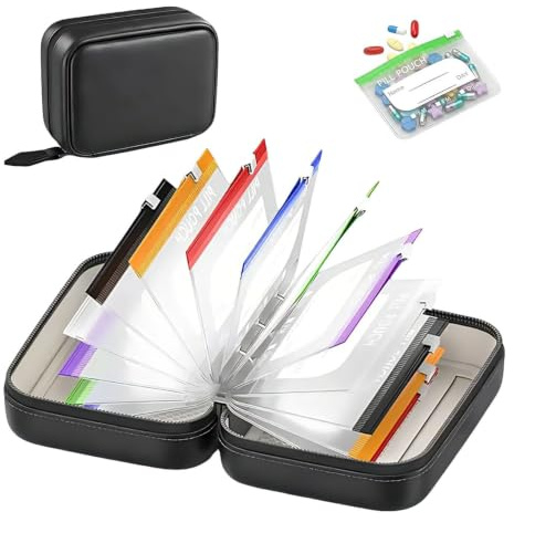 Bolsa para Guardar Medicamentos, Juego de bolsitas impermeables para pastillas, Organizador portátil de medicamentos de viaje, Juego organizador de píldoras impermeable (Negro)