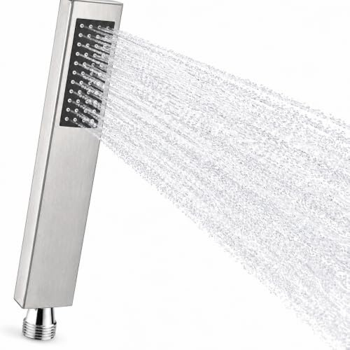 All Metal Handheld Shower Head, High Pressure Chrome Square Sprayer