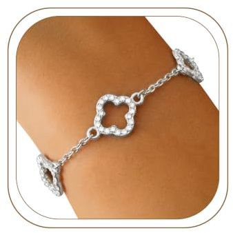 Ahokei Kleeblatt Armband Silber 925 Damen Kleeblatt Armband Silber Damen mit Zirkonia, 18+5cm Hohl Geschnitztes Armbänder Wasserfest Geschenke für Frauen