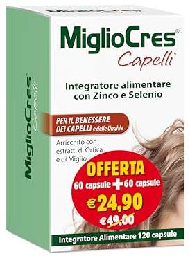 MiglioCres, Integratore Alimentare, Capelli e Unghie, 120 Capsule | Con Zinco e Selenio e con Estratto di Ortica e Miglio