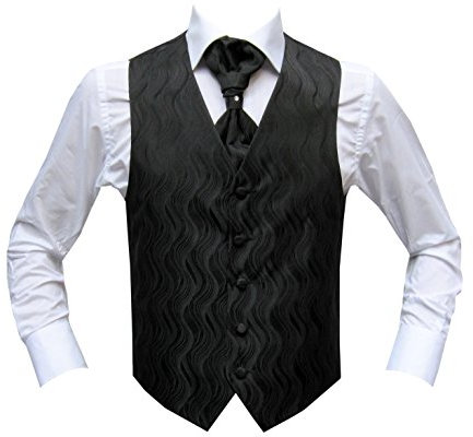 MMUGA Hochzeitwesten Set mit Plastron Schwarz 50