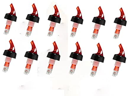 Bottle Pourers, Quick Shot Spirit Measure Pourer Spouts Drinks Wine Cocktail Alcohol Automatic Dispenser Home Bar Tools Made in England by Chabrias (12 x 50ml, Red)