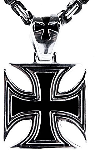 Kiss of Leather EK Kreuz Anhänger aus Edelstahl mit schwarz-silberner Königskette, 4,5 mm dick, 55-60 cm lang