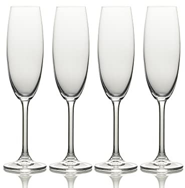 MIKASA Julie Clear Champagne Flutes Set, 4 Piece, Dishwasher Safe Champagne Glasses, 250ml