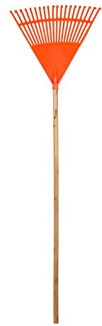 BRADAS - KT-CX20H, Rastrello per foglie a ventaglio in acciaio de luxe, Arieggiatore manuale per orto e giardino, Sarchiatore con 20 denti (larghezza 43 cm) in plastica e manico il legno.