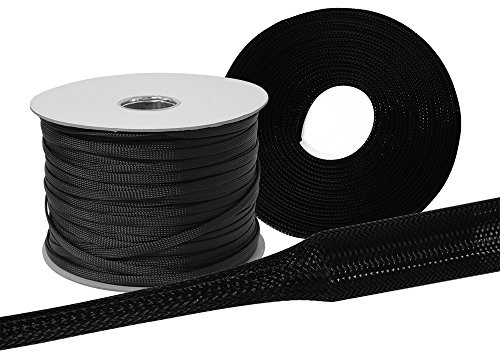 5 Meter Gewebeschlauch Ø 50mm | schwarz, dehnbar, flexibel und robust | Geflechtschlauch Kabelschutz Kabelschlauch Schutzschlauch Lautsprecherkabel