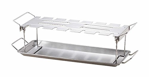 tepro Hähnchenkeulenhalter aus Edelstahl inkl. Fettauffang- und Servierschale, für bis zu 18 Hähnchenschenkel oder -flügel, faltbare Standbeine, ca. 44,2 x 15,8 x 12,8 cm, Grillzubehör für BBQ & Grill
