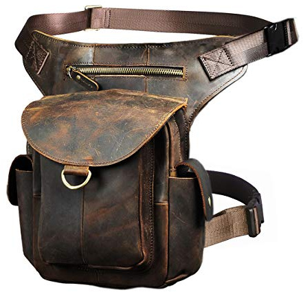 Le'aokuu Herren Echtes Leder Tasche Schultertasche Gürteltasche Beinbeutel Beintasche Hüfttasche Drop Leg Thigh Bag Reisen Messenger Bag 9938